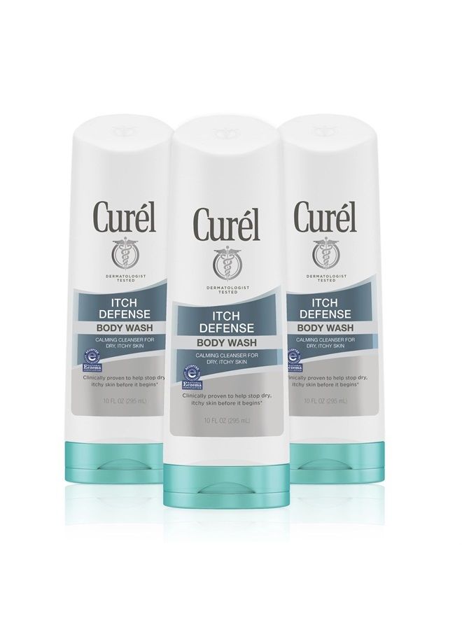 Curel Itch Defense Calming Body Wash, Soap-free Gentle Formula, for Dry, Itchy Skin, with Hydrating Jojoba and Olive Oil, 10 oz (Pack of 3) - Image 1