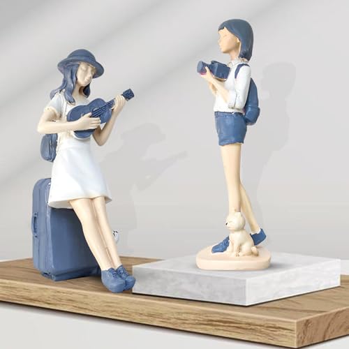 Xtore Cute and Elegant Girls Statue for Home Decor | Table Decor (Pack of 2, White & Blue) - Image 5