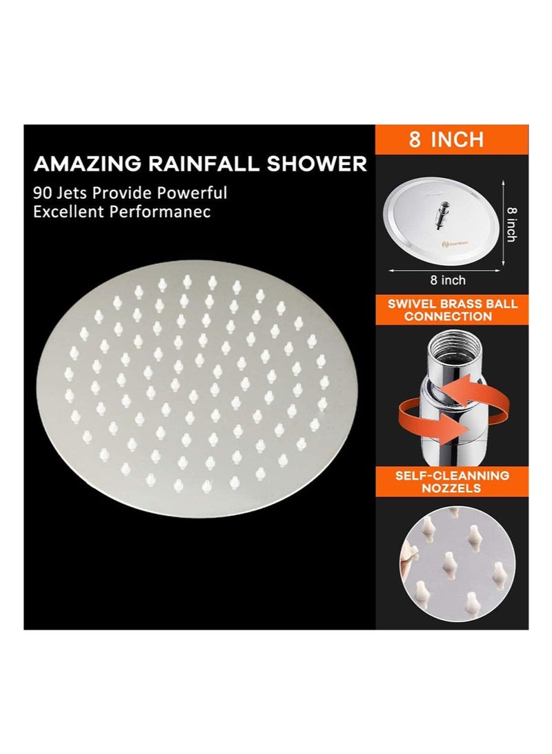 هالونهي رأس دش دائري مقاس 8 بوصات، رأس دش مطري، رأس دش رفيع للغاية عالي الضغط مصنوع بالكامل من الفولاذ المقاوم للصدأ، مثبت على الحائط أو السقف (فضي) - Image 4