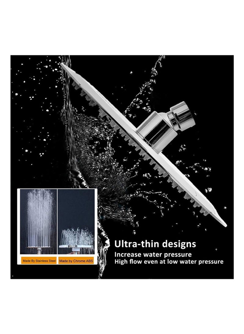 هالونهي رأس دش دائري مقاس 8 بوصات، رأس دش مطري، رأس دش رفيع للغاية عالي الضغط مصنوع بالكامل من الفولاذ المقاوم للصدأ، مثبت على الحائط أو السقف (فضي) - Image 5