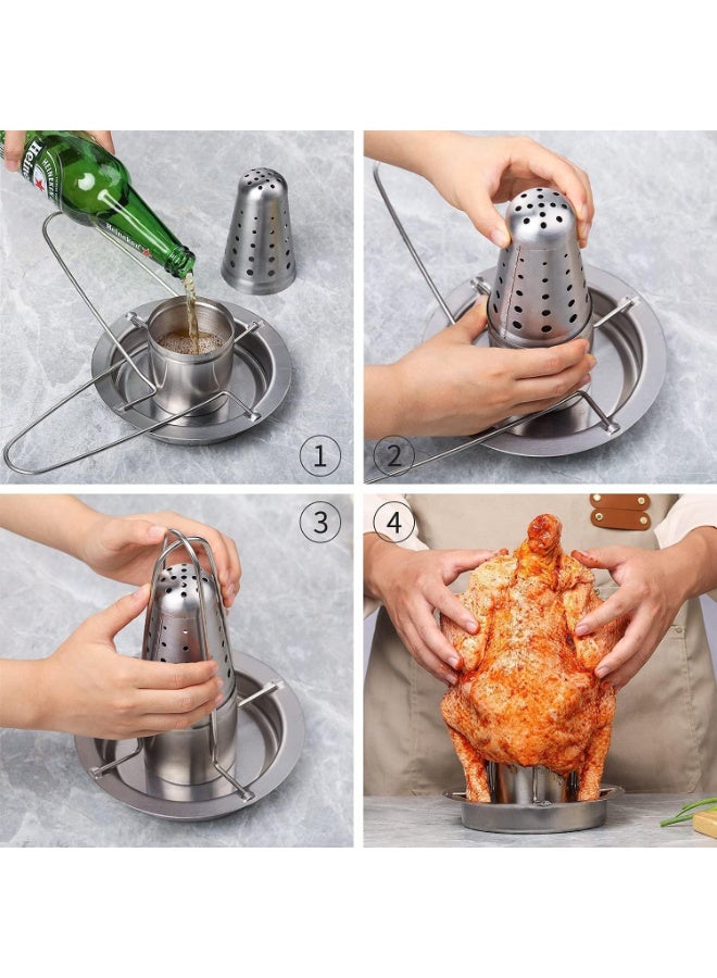 general Beer Can Chicken Holder for Grill and Smoker - Premium Grade 304 Stainless Steel Chicken Holder - Poultry roasters with flavouring Container - Image 4