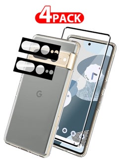 CATANES 4 Packs For Google Pixel 7 Pro TPU Case and Screen Protector and 2 Camera Lens Protectors Clear Anti-Yellowing Transparent Shockproof Protective Phone Case Scratch Resistant Cover  - Image 1