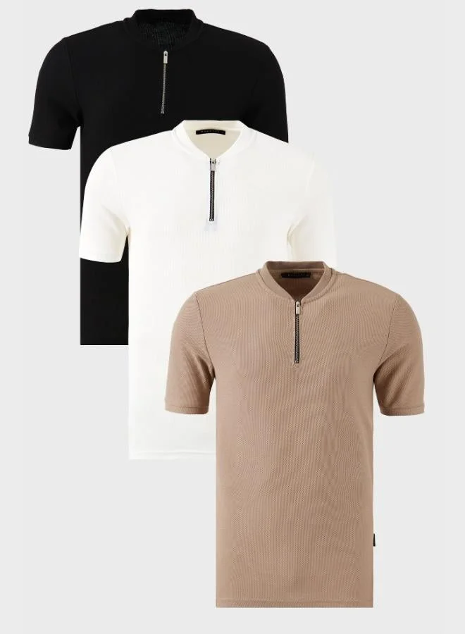 بوراتي تيشيرت رجالي قطن بياقة كلية وسحاب نصفي عبوة من  قطع