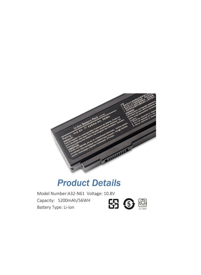 Terabyte A32-N61 Battery Replacement for Asus N61 N61J N61D N61V N61VG N61JA N61JV M50s N53 N53S N53SV N43S N43JF N43JQ A32-M50 A33-M50 [10.8V, 56WH, 5200mAh] - Image 4