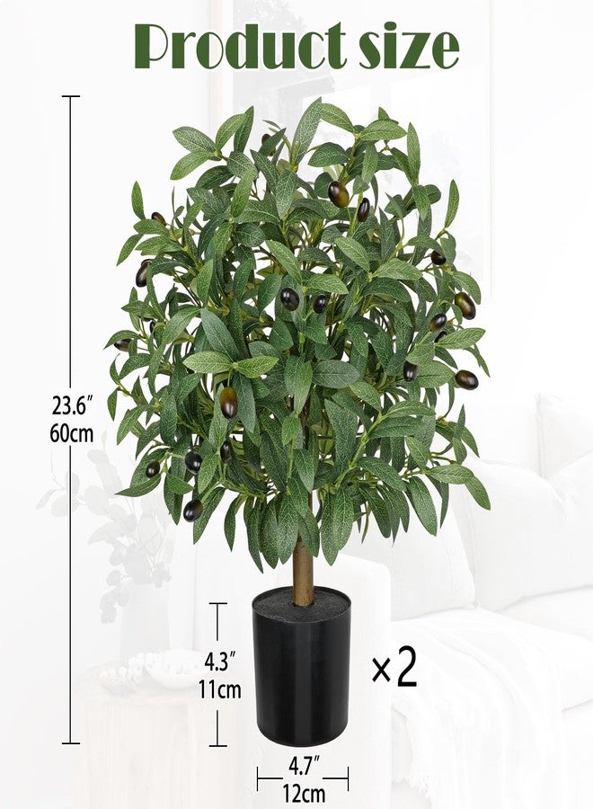 Briful 2 Pack Artificial Olive Topiary Ball Tree, 23.6" Realistic Fake Olive Tree Small Faux Topiary for Home Office Indoor Outdoor Porch Decor - Image 2