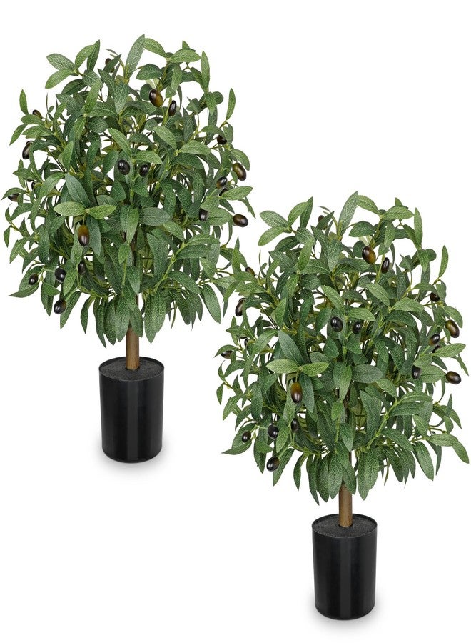 Briful 2 Pack Artificial Olive Topiary Ball Tree, 23.6" Realistic Fake Olive Tree Small Faux Topiary for Home Office Indoor Outdoor Porch Decor - Image 1