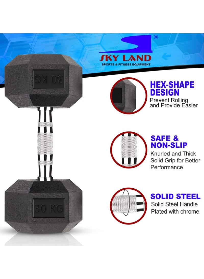 Sky Land HEX Dumbbell Rubber Coated Cast Iron Hexagonal Dumbbells 30 kg*2 for Professional Exercise | Premium Hand Weight Dumbbell | Strength Training Equipment | Full Body Workout -EM-9260-30  - Image 2