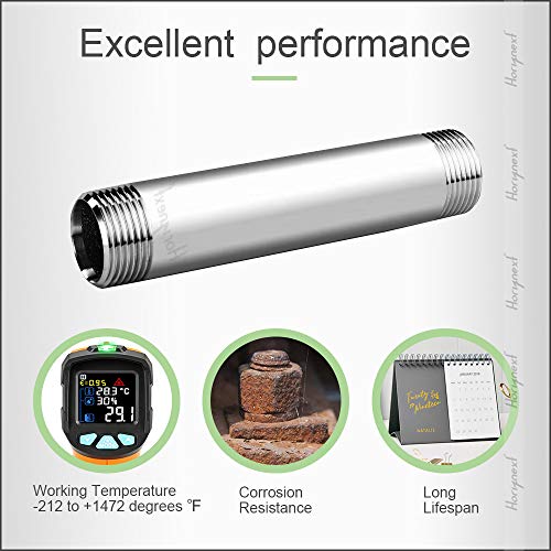 Horiznext stainless steel 304 pipe nipple npt 1/2 male threaded cast fitting, 6 inches length tube sleeve extension connector, schedule 40 conduit hose adapter - Image 3
