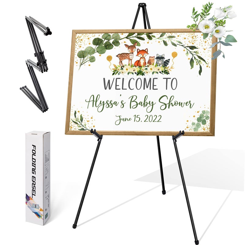 VAIIGO VAIIGO 63 Easel Stand for Wedding Sign Poster Display Easel Floor Adjustable Metal Black Art Easel Instant Folding Tripod Easel for Painting Canvas Wedding Welcome Sign Stand 1Pack 