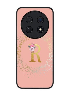 Stylizedd Rugged Black edge case for Huawei nova 12i 4G, Slim fit Soft Cover - Custom Monogram Initial Letter Floral Pattern Alphabet - R (Rose Pink)  - Image 1