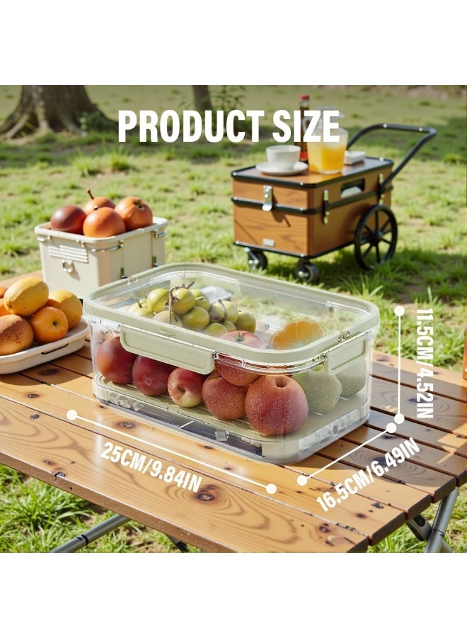 كيلا صندوق تخزين للثلاجة، صندوق وجبات خفيفة مع كيس ثلج ومقبض للحوم والخضراوات، حامل شفاف لحفظ الثلج مع فاصل تصريف للتخييم والنزهات، مبرد محمول لحفظ النضارة (أخضر) - Image 3