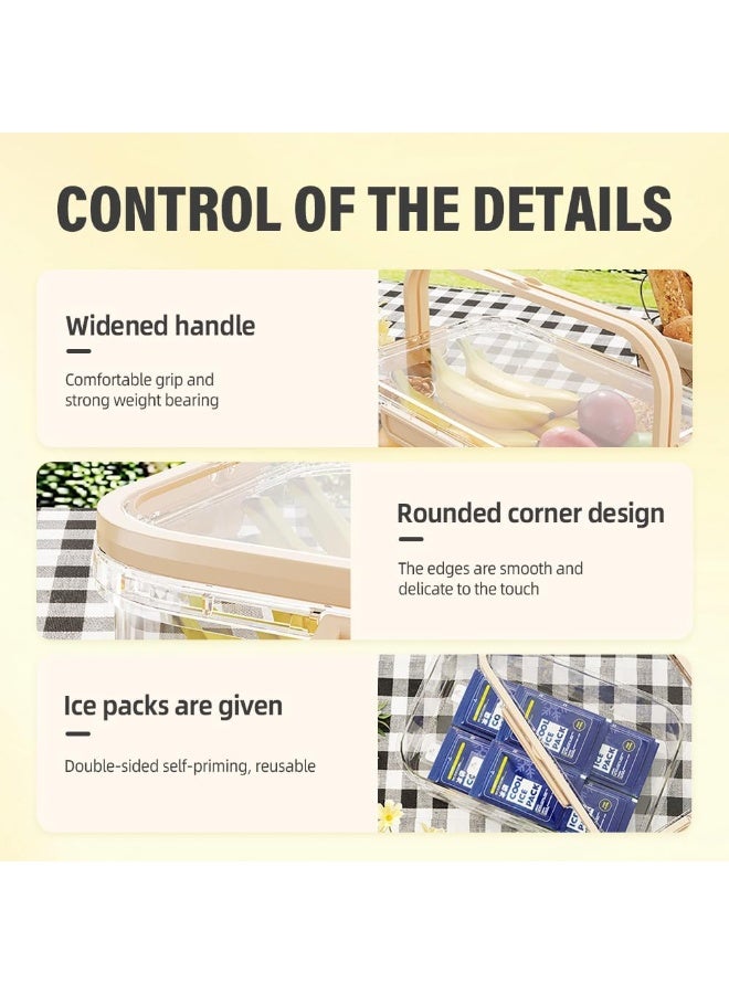 كيلا صندوق تخزين للثلاجة، صندوق وجبات خفيفة مع كيس ثلج ومقبض للحوم والخضراوات، حامل شفاف لحفظ الثلج مع فاصل تصريف للتخييم والنزهات، مبرد محمول لحفظ النضارة (أخضر) - Image 2