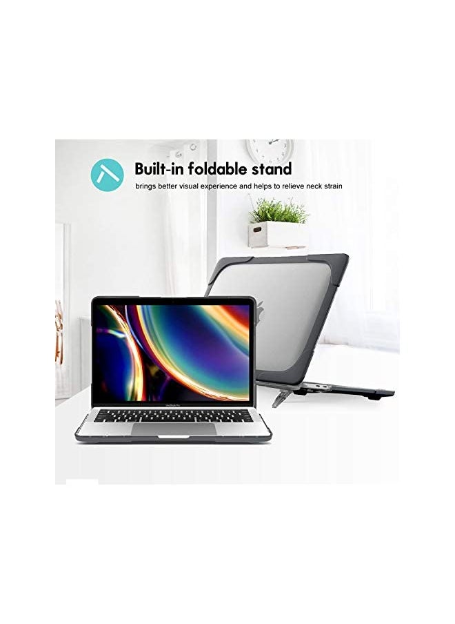 ProCase MacBook Pro 13 Inch Case 2022 2020 M1 A2338 A2289 A2251, Heavy Duty Slim Hard Shell Dual Layer Protective Cover with Fold Kickstand for MacBook Pro New 13-inch Retina with Touch ID -Black
