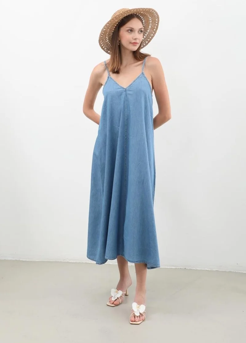 ماركابيا هوم Women's Thin Strapped Jean Dress