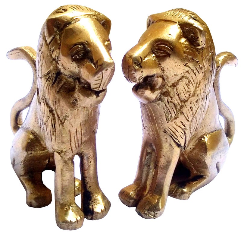 Purpledip Brass Statue Set 'Imperial Lions': Collectible Wildlife Showpieces (11834) - Image 3