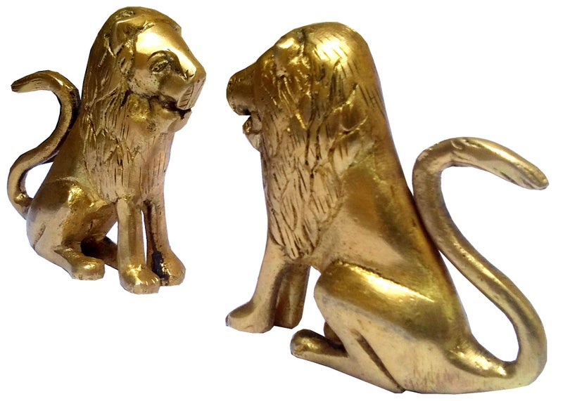 Purpledip Brass Statue Set 'Imperial Lions': Collectible Wildlife Showpieces (11834) - Image 2