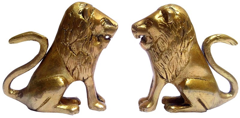 Purpledip Brass Statue Set 'Imperial Lions': Collectible Wildlife Showpieces (11834) - Image 1