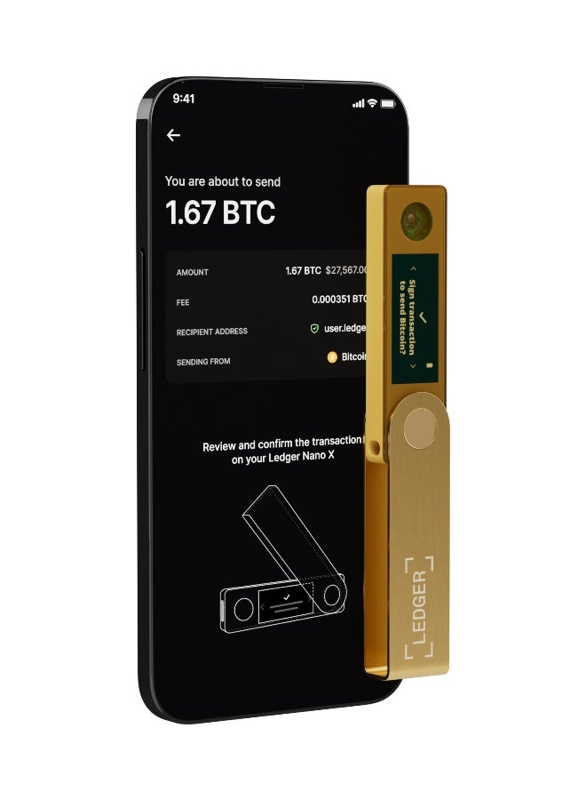 ليدجر محفظة نانو X للأجهزة | أمان عالي لتخزين العملات الرقمية وNFT، شاشة كبيرة + اتصال بلوتوث لاسلكي وUSB-C، دعم لأكثر من 5000 عملة، متوافقة مع iOS وAndroid وMacOS وWindows - ذهبي - Image 3