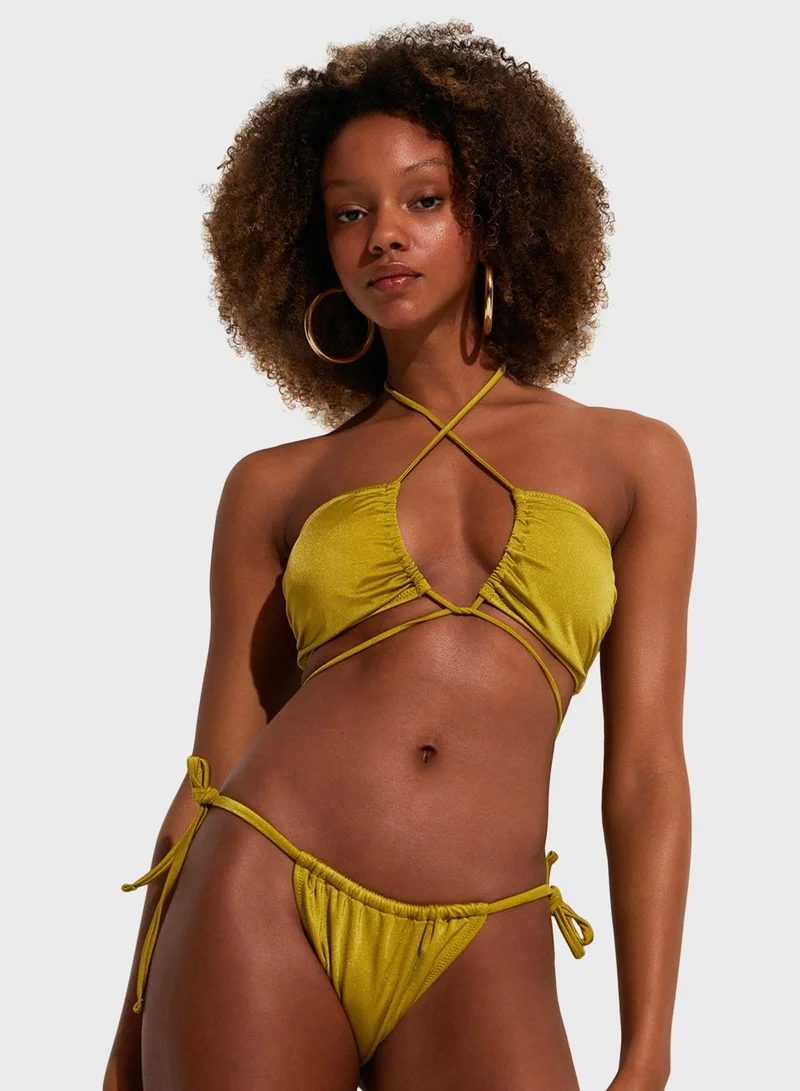 JUNE Ruffle Detail High Leg Bikini Bottom