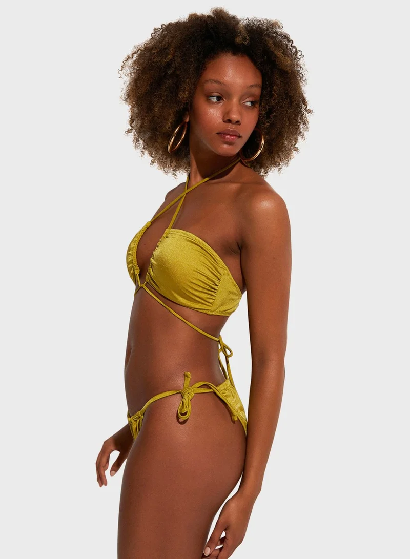 JUNE Ruffle Detail High Leg Bikini Bottom