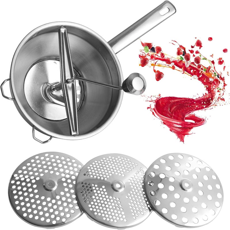 LTAXAF Food Mill Stainless Steel for Tomato Sauce with 3 Grinding Discs, Milling Handle & Stainless Steel Bowl, Ergonomic design Of Rotary Food Mills For Potatoes - Image 1