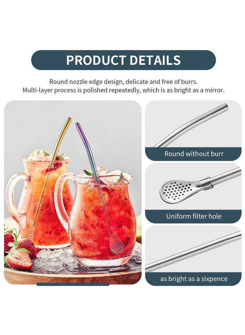 Winner 3 Pack Reusable Colorful Tea Coffee Cocktail Stainless Steel Bent Smooth Flow Drinking Stir Filter Spoon Straws - Image 3