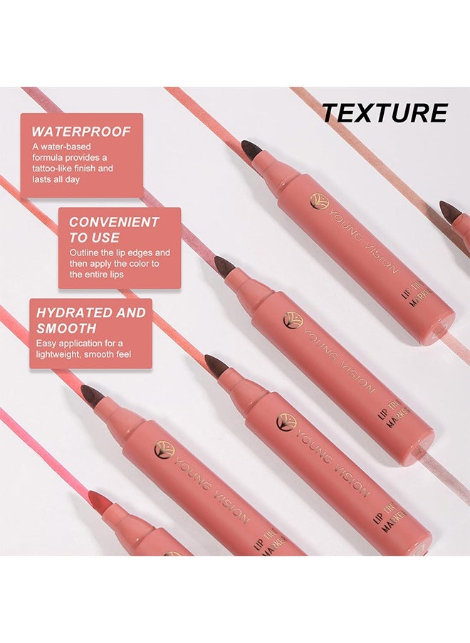YOUNG VISION Lip Tint Marker, Lightweight Lip Stain, Liquid lipstick with Nude Matte Shades, Lip Liner and Stick 2-in-1, Long Wearing and Waterproof #01  - Image 5