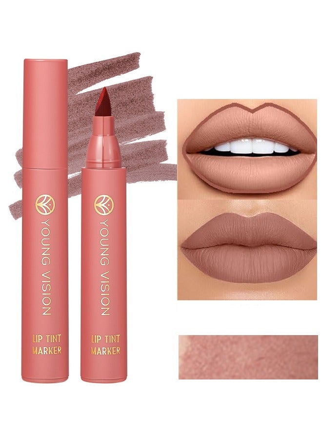 YOUNG VISION Lip Tint Marker, Lightweight Lip Stain, Liquid lipstick with Nude Matte Shades, Lip Liner and Stick 2-in-1, Long Wearing and Waterproof #01 - Image 1