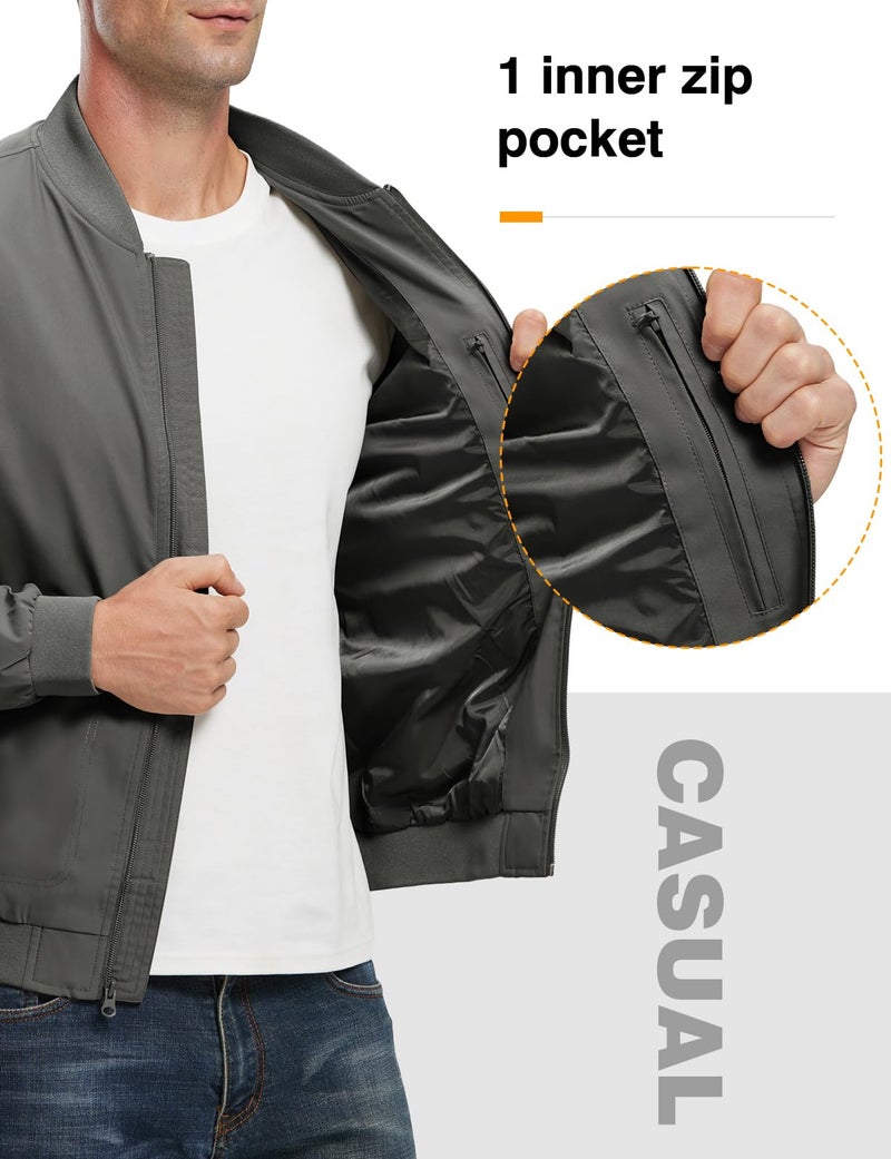TBMPOY Men's Light Jackets Lightweight Bomber Windbreaker Jackets Casual Stylish Fall Golf Zip Up Dress Business Varsity Dark Grey XXL - Image 5