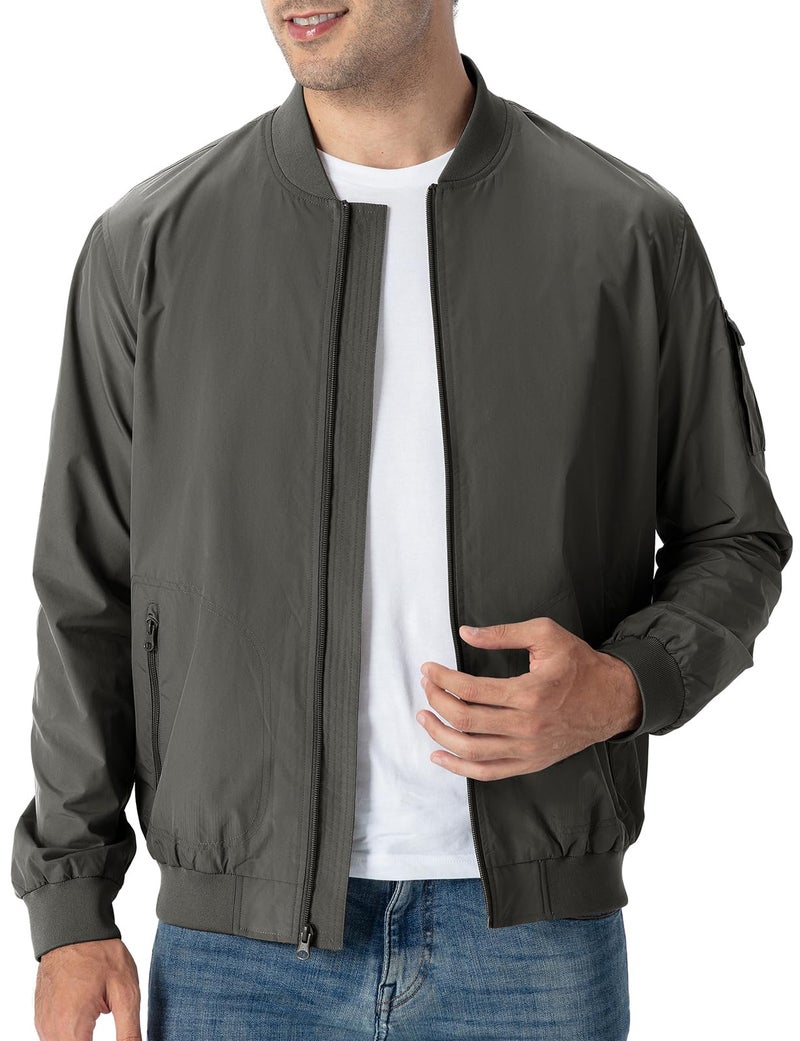TBMPOY Men's Light Jackets Lightweight Bomber Windbreaker Jackets Casual Stylish Fall Golf Zip Up Dress Business Varsity Dark Grey XXL - Image 2