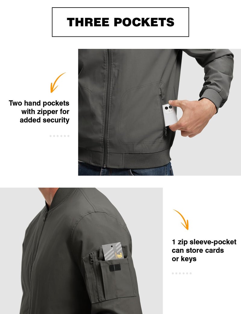 TBMPOY Men's Light Jackets Lightweight Bomber Windbreaker Jackets Casual Stylish Fall Golf Zip Up Dress Business Varsity Dark Grey XXL - Image 4