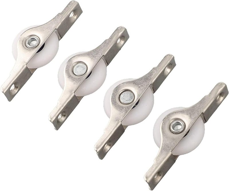 4 قطع 25 ملم عجلات أبواب منزلقة من النايلون بكرات بكرات مع أقواس معدنية فضي أبيض - Image 3