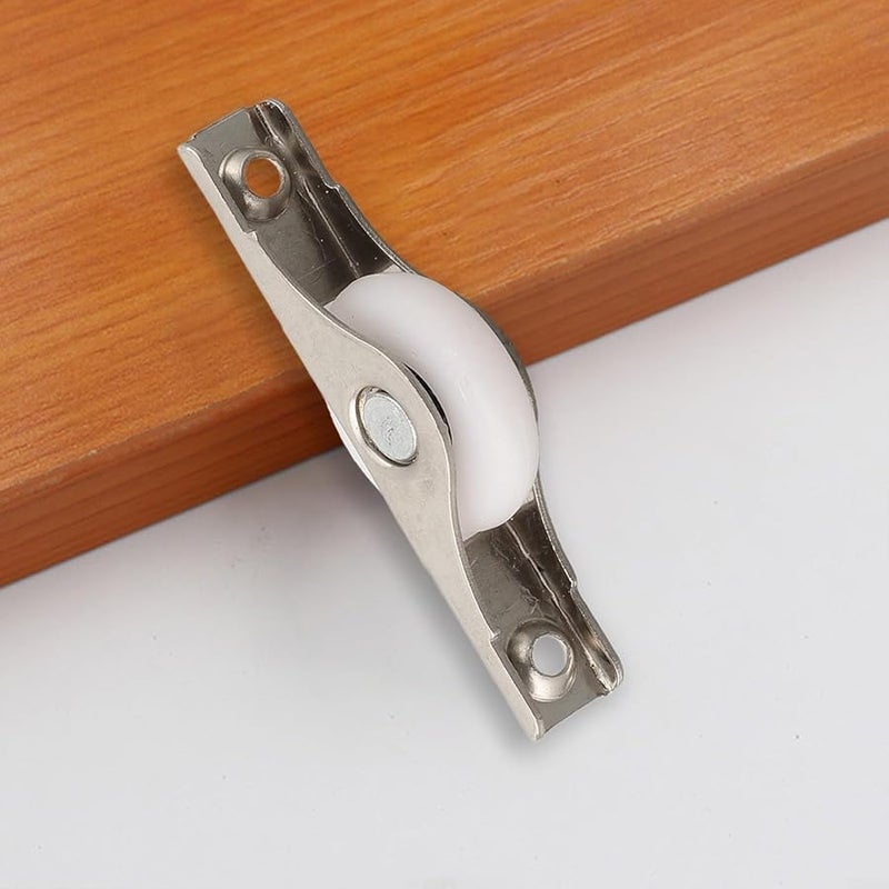 4 قطع 25 ملم عجلات أبواب منزلقة من النايلون بكرات بكرات مع أقواس معدنية فضي أبيض - Image 4