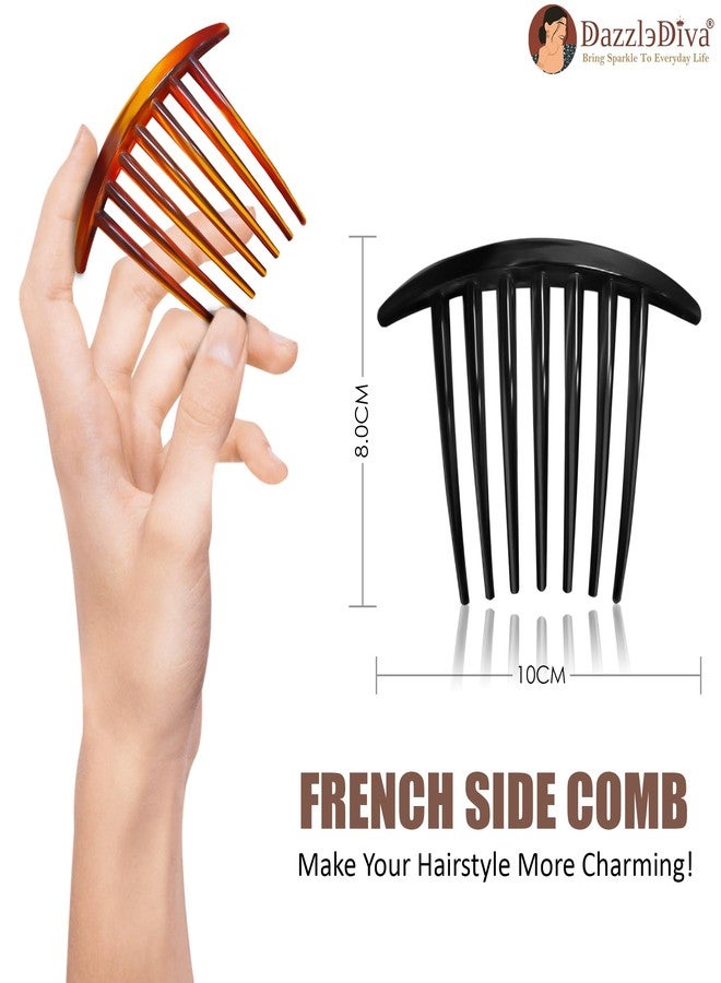 DazzleDiva 2 Pcs French Side Hair Combs for Women - Large Tortoise Shell & Black Hair Clip Combs for Thick Hair - Elegant Curved Bun Maker & Twist Combs - Secure Grip Hair Accessories for Daily Wea & Styling 2 Pcs - Image 2