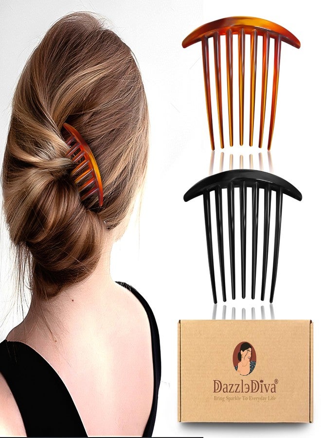 DazzleDiva 2 Pcs French Side Hair Combs for Women - Large Tortoise Shell & Black Hair Clip Combs for Thick Hair - Elegant Curved Bun Maker & Twist Combs - Secure Grip Hair Accessories for Daily Wea & Styling 2 Pcs - Image 1