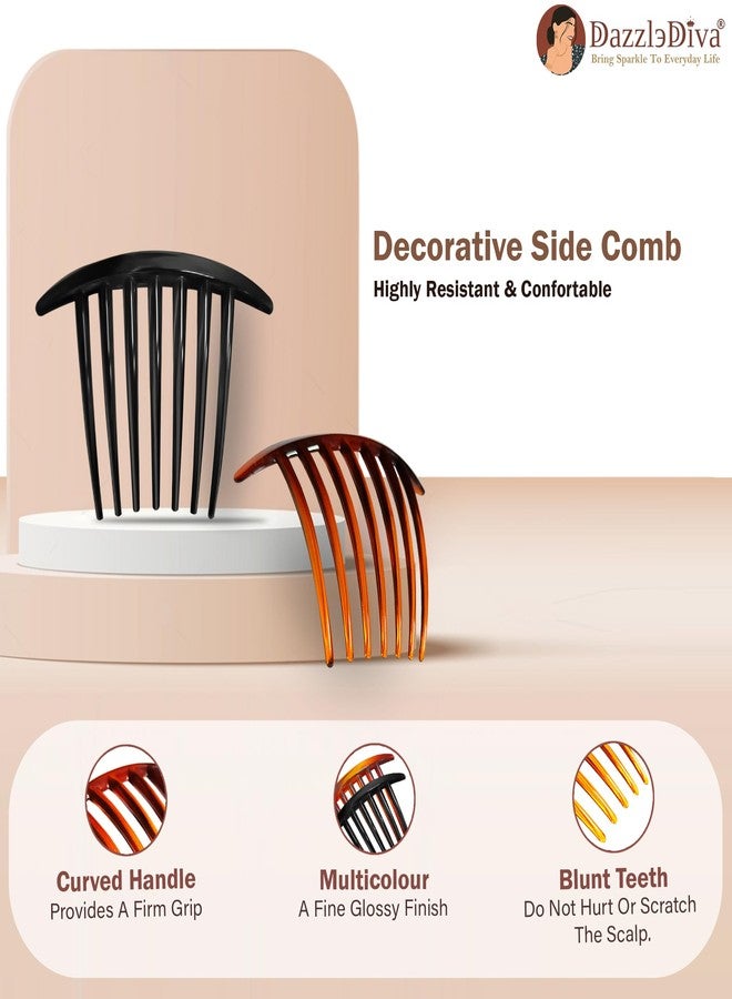 DazzleDiva 2 Pcs French Side Hair Combs for Women - Large Tortoise Shell & Black Hair Clip Combs for Thick Hair - Elegant Curved Bun Maker & Twist Combs - Secure Grip Hair Accessories for Daily Wea & Styling 2 Pcs - Image 3