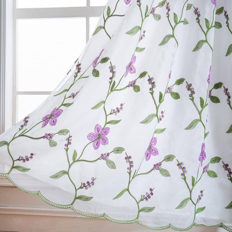 Petrichor Embroidered Sheer Curtain 2 Panels Set - Luxury Window Curtain Attached Valance with Satin Backing and 2 Tie Backs for Living Room,Dining Room, 54x84 inches, Lavender - Image 3