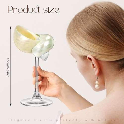 Singhoow Conch Shell Wine Glasses Wedding Wine Cup Martini Goblet Cocktail Drinkware Drinking Stemware for Valentine Birthday Wedding Bridesmaids Anniversary PartyWhite ConchClear Base1 Pcs - Image 3