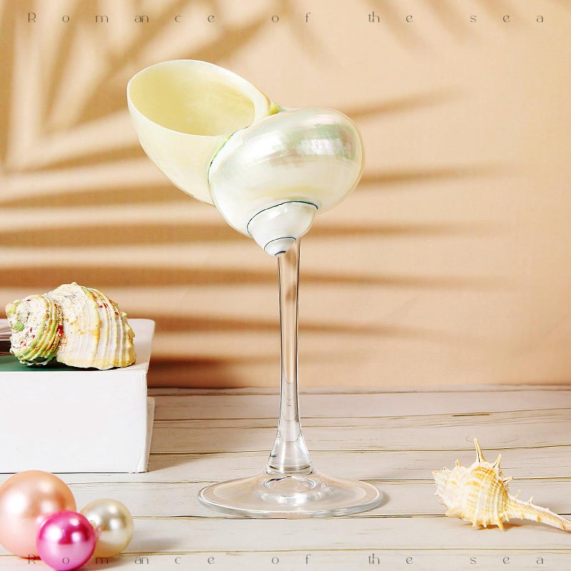 Singhoow Conch Shell Wine Glasses Wedding Wine Cup Martini Goblet Cocktail Drinkware Drinking Stemware for Valentine Birthday Wedding Bridesmaids Anniversary PartyWhite ConchClear Base1 Pcs - Image 2