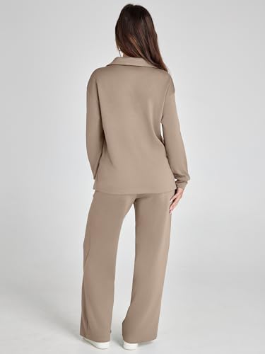 Glamaker Women's 2 Piece Sets Outfits Casual Loose Long Sleeve Polo Top and Wide Leg Pants Matching Sweat Sets (Camel XL) - Image 4