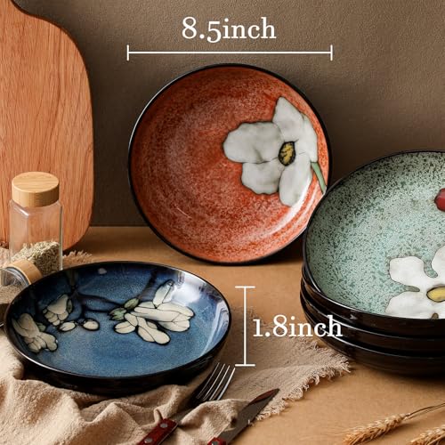 Maxdot Ceramic Dinner Plates Set of 6, 8.5 Inch Underglaze Painting Salad Plates, Glazing Process Floral Ceramic Gift Dishes for Steak Salad Pasta Appetizer, Microwave, Oven and Dishwasher Safe - Image 2