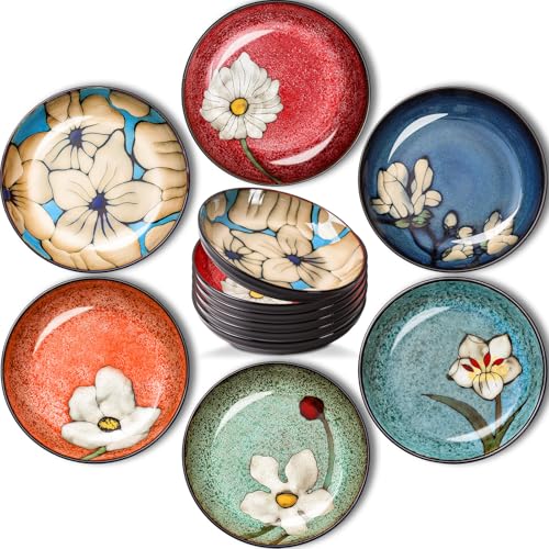 Maxdot Ceramic Dinner Plates Set of 6, 8.5 Inch Underglaze Painting Salad Plates, Glazing Process Floral Ceramic Gift Dishes for Steak Salad Pasta Appetizer, Microwave, Oven and Dishwasher Safe - Image 1