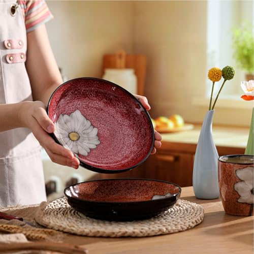 Maxdot Ceramic Dinner Plates Set of 6, 8.5 Inch Underglaze Painting Salad Plates, Glazing Process Floral Ceramic Gift Dishes for Steak Salad Pasta Appetizer, Microwave, Oven and Dishwasher Safe - Image 5