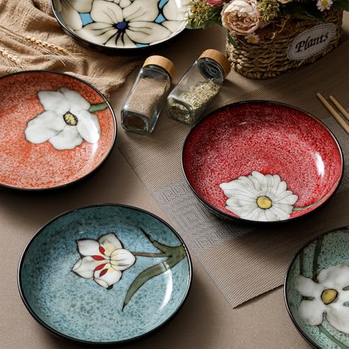 Maxdot Ceramic Dinner Plates Set of 6, 8.5 Inch Underglaze Painting Salad Plates, Glazing Process Floral Ceramic Gift Dishes for Steak Salad Pasta Appetizer, Microwave, Oven and Dishwasher Safe - Image 3