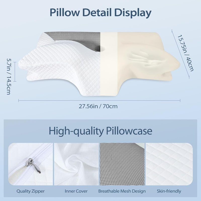 HOMCA Ergonomic Memory Foam Pillow(King Size), Neck Support Bed Pillow for Side, Back and Stomach Sleepers(Gray) - Image 3