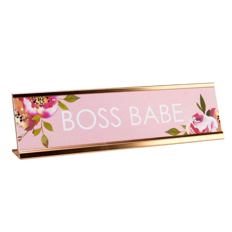 Boss Babe Desk Plate 2 x 8 Chic Pink Floral Office Desk SignCubicle Name Plate Coworker PresentMade In The USA