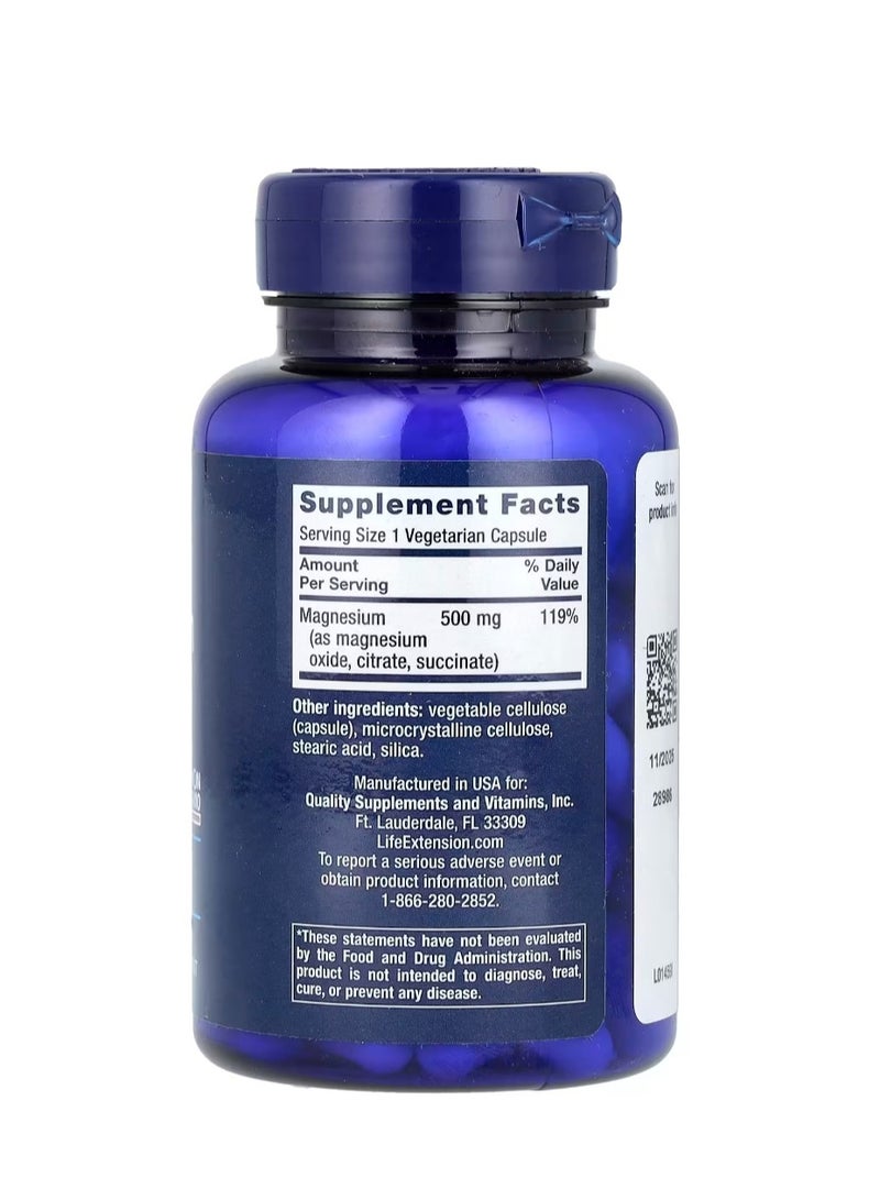 Life Extension Magnesium Caps 500 mg 100 Vegetarian Capsules - Image 2