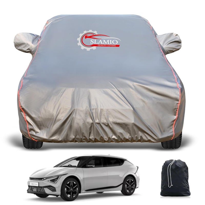 Slamio Heavy-Duty Car Body Cover for Kia Ev6 (2022-2025) | Waterproof, Dustproof, UV Protection, Custom Fit, Heavy Belt & Buckle with Mirror & Antenna Pocket | Dark Grey - Image 1