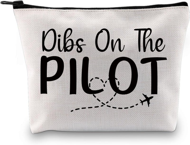 G2TUP Pilot Girlfriend Gift Dibs On The Pilot Makeup Bag Pilot Wife Cosmetic Bag I Love My Pilot Gift (Dibs On The Pilot MB)