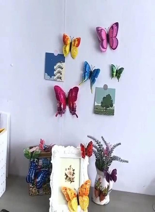 Snoogg 2 ply Butterfly Wall Decals, Multicolour 3D Wall Stickers, Removable Mural with Magnet and Double Sided Glue Option DIY Art Décor, Kids Room Décor, Party Supplies Decorations (36) - Image 2